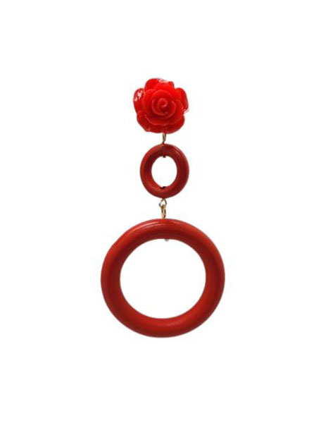 Boucles d'oreilles flamenco à double anneau pour femmes. Rouge